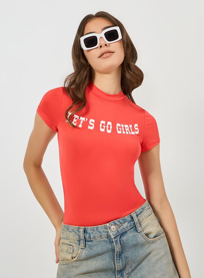 Colorful Slogan Print Short Sleeves Bodysuit by Styli  - Image 3