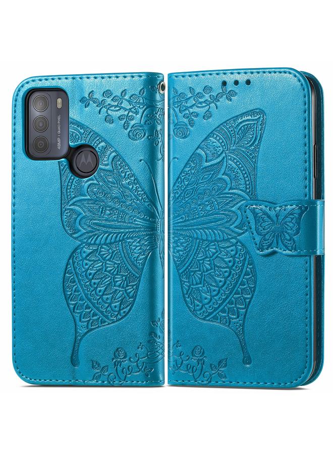 اس-توب جراب لهاتف Motorola Moto G50، جراب جلدي أفقي قابل للطي، مزخرف بنقشة زهور الفراشة، مع حامل وفتحات للبطاقات ومحفظة وحبل تثبيت - Image 2
