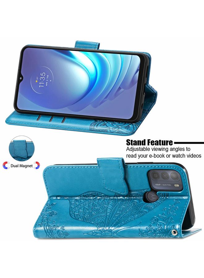 اس-توب جراب لهاتف Motorola Moto G50، جراب جلدي أفقي قابل للطي، مزخرف بنقشة زهور الفراشة، مع حامل وفتحات للبطاقات ومحفظة وحبل تثبيت - Image 4