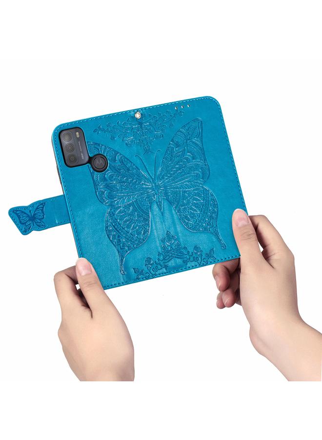 اس-توب جراب لهاتف Motorola Moto G50، جراب جلدي أفقي قابل للطي، مزخرف بنقشة زهور الفراشة، مع حامل وفتحات للبطاقات ومحفظة وحبل تثبيت - Image 5