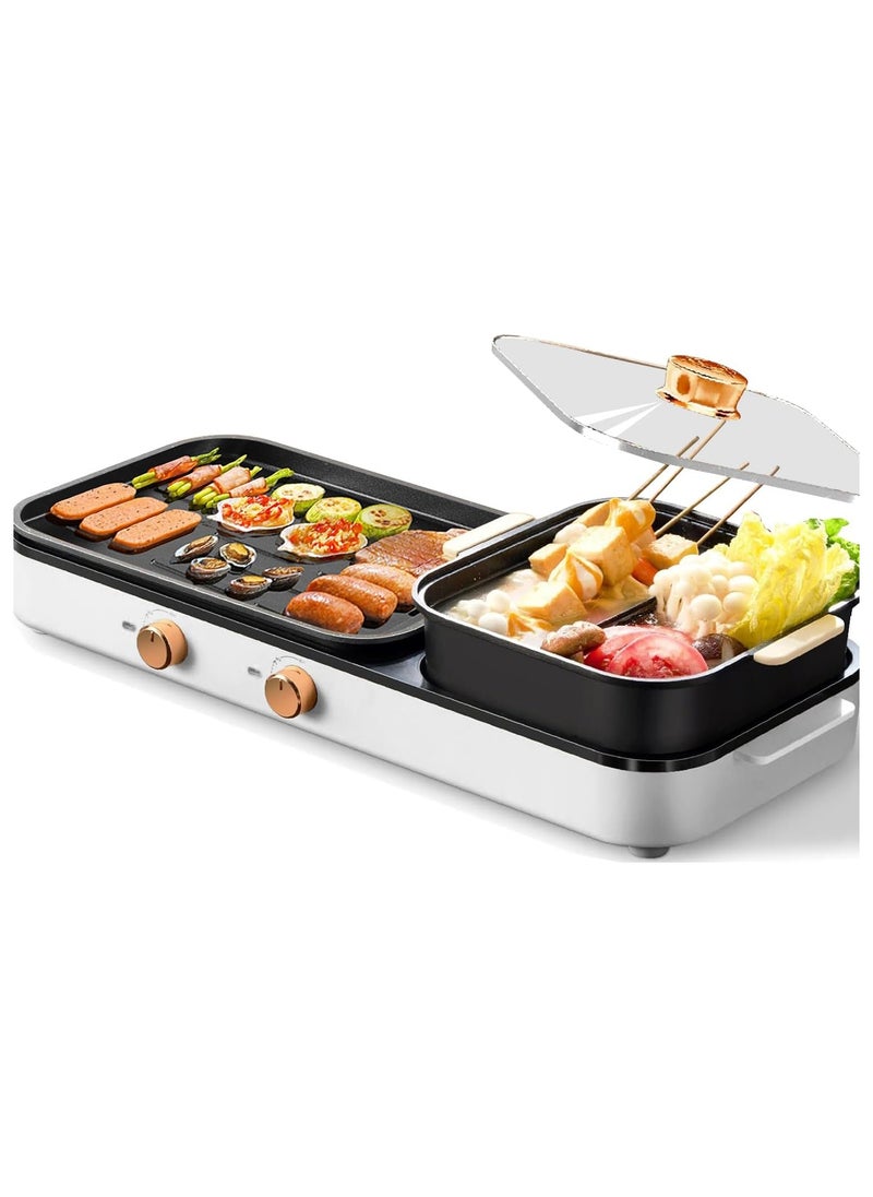Generic - Electric Hot Pot with Grill, Indoor 2-in-1 Smokeless Shabu-Shabu & Korean BBQ Grill with Dual Temperature Control for 2-10 People, Multi-Function Simmer & Grill Pan for Home Cooking Parties - Image 1