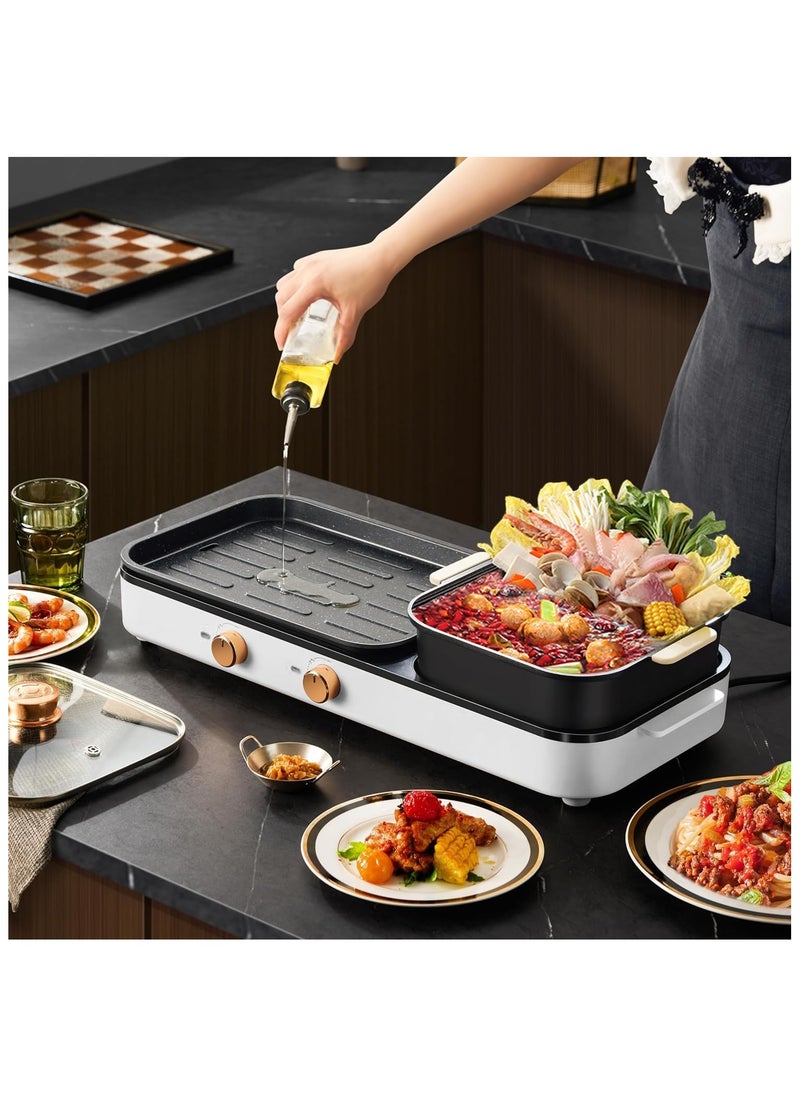 Generic - Electric Hot Pot with Grill, Indoor 2-in-1 Smokeless Shabu-Shabu & Korean BBQ Grill with Dual Temperature Control for 2-10 People, Multi-Function Simmer & Grill Pan for Home Cooking Parties - Image 1