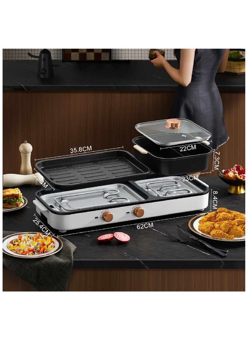 Generic - Electric Hot Pot with Grill, Indoor 2-in-1 Smokeless Shabu-Shabu & Korean BBQ Grill with Dual Temperature Control for 2-10 People, Multi-Function Simmer & Grill Pan for Home Cooking Parties - Image 1