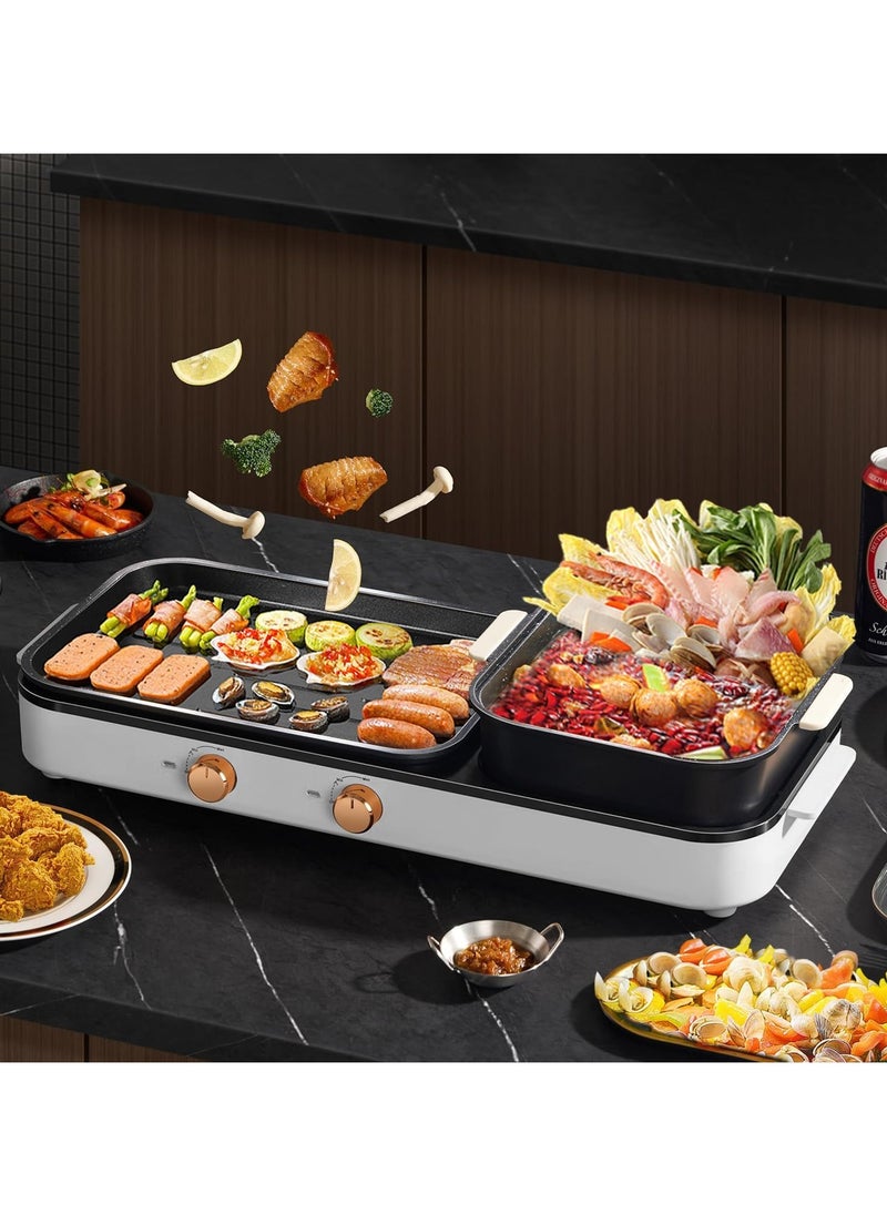 Generic - Electric Hot Pot with Grill, Indoor 2-in-1 Smokeless Shabu-Shabu & Korean BBQ Grill with Dual Temperature Control for 2-10 People, Multi-Function Simmer & Grill Pan for Home Cooking Parties - Image 1