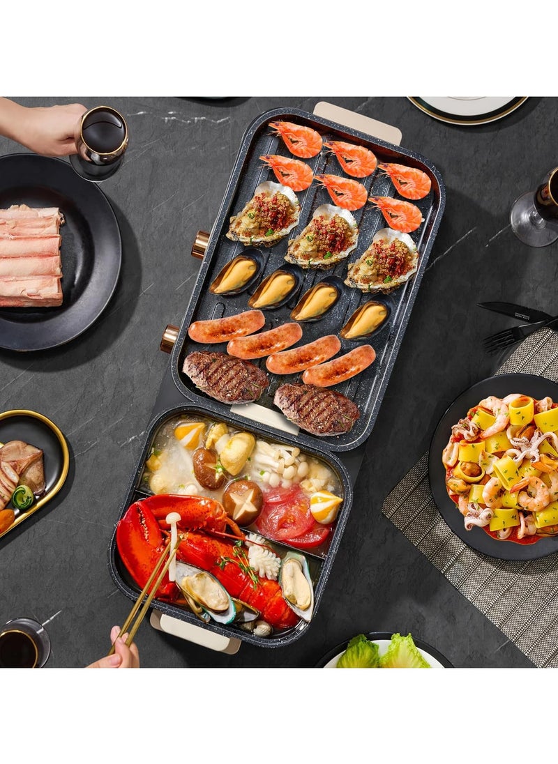 Generic - Electric Hot Pot with Grill, Indoor 2-in-1 Smokeless Shabu-Shabu & Korean BBQ Grill with Dual Temperature Control for 2-10 People, Multi-Function Simmer & Grill Pan for Home Cooking Parties - Image 1