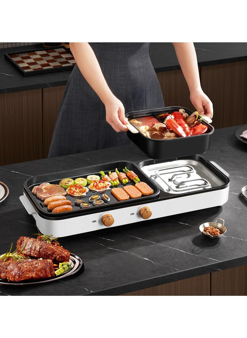 Generic - Electric Hot Pot with Grill, Indoor 2-in-1 Smokeless Shabu-Shabu & Korean BBQ Grill with Dual Temperature Control for 2-10 People, Multi-Function Simmer & Grill Pan for Home Cooking Parties - Image 1