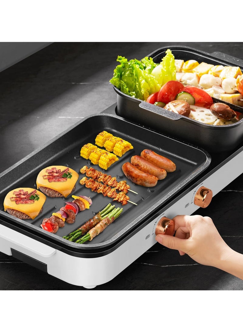 Generic - Electric Hot Pot with Grill, Indoor 2-in-1 Smokeless Shabu-Shabu & Korean BBQ Grill with Dual Temperature Control for 2-10 People, Multi-Function Simmer & Grill Pan for Home Cooking Parties - Image 1