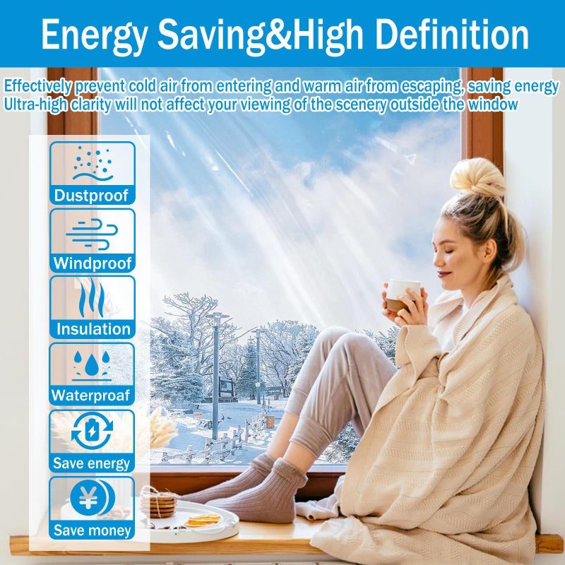 RGJ Window Insulation Kit, 63 Ã— 394 Inch and 87 x 110 inch Plastic Window Covering for Winter, Window Insulation Film Window Wrap Insulation Windows Winterizing Kit with Double-Sided Tape - Image 5