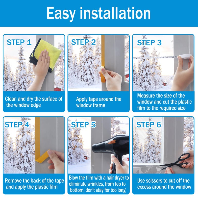 RGJ Window Insulation Kit, 63 Ã— 394 Inch and 87 x 110 inch Plastic Window Covering for Winter, Window Insulation Film Window Wrap Insulation Windows Winterizing Kit with Double-Sided Tape - Image 3