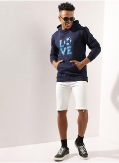 Campus Sutra Men's Navy Blue Love Football Hoodie With Kangaroo Pocket  - Image 2