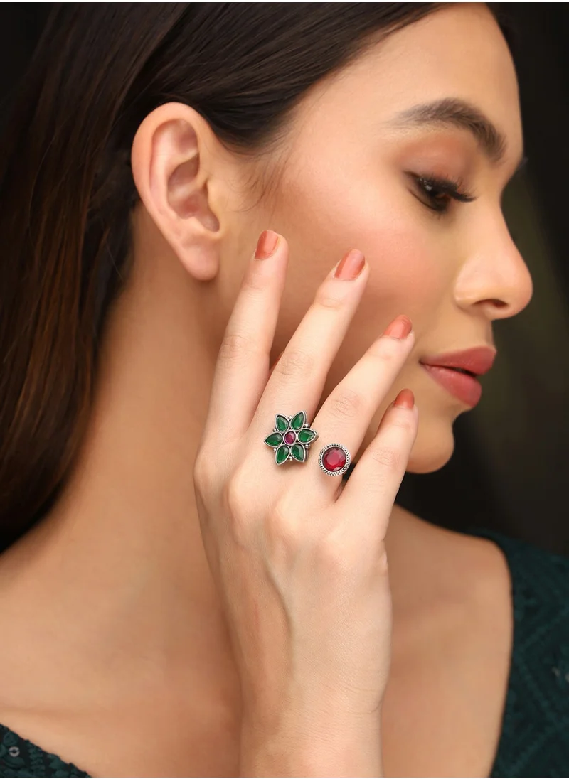 برياسي Artificial Stones Studded Enchanting Floral Adjustable Finger Ring