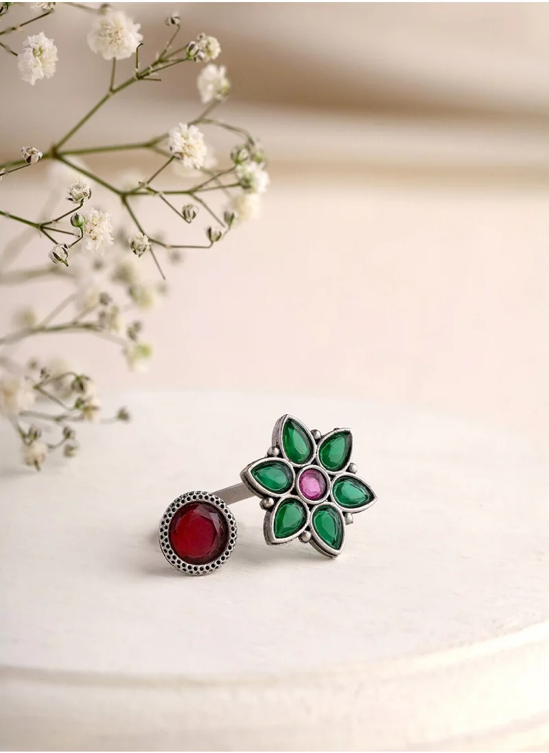 برياسي Artificial Stones Studded Enchanting Floral Adjustable Finger Ring