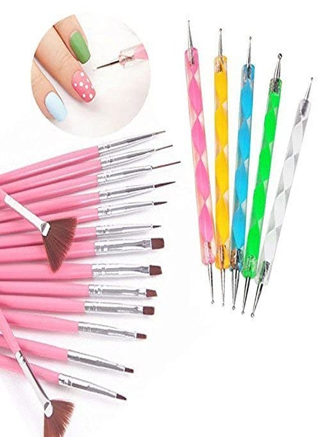 Gugzy® Nail Art Combo 15pc Nail Brush Set,5pc Nail Pen Set And A French Manicure Nail Art Tip Sticker (Pink Silver) - Image 4