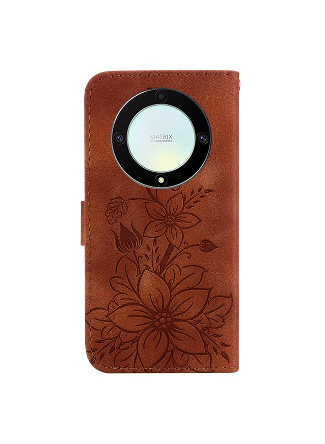 اس-توب جراب هاتف Honor X9a من الجلد المنقوش بنقشة زنبق - Image 3