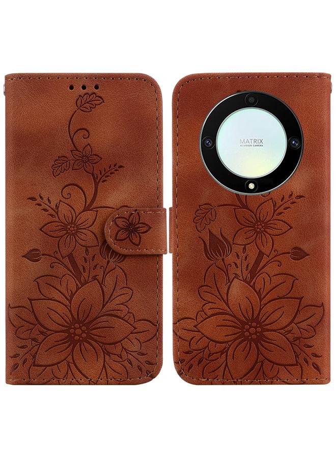 اس-توب جراب هاتف Honor X9a من الجلد المنقوش بنقشة زنبق - Image 1