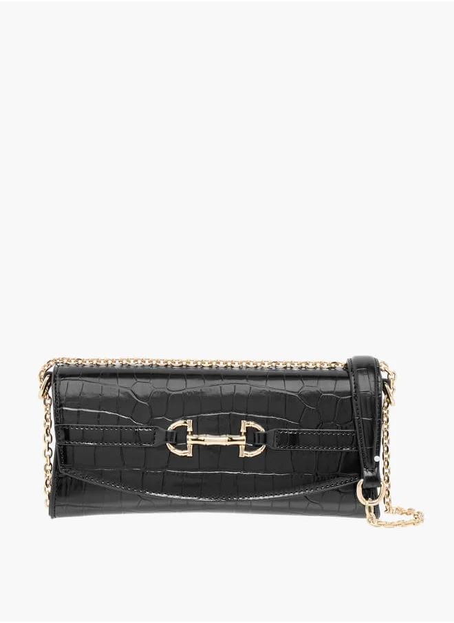 Celeste Animal Textured Clutch with Chain Strap and Flap Closure