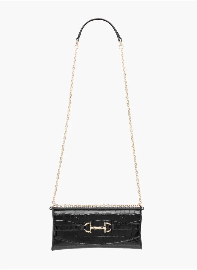 Celeste Animal Textured Clutch with Chain Strap and Flap Closure