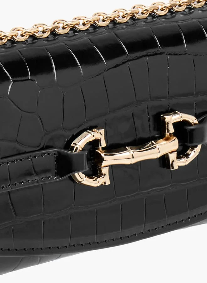 Celeste Animal Textured Clutch with Chain Strap and Flap Closure