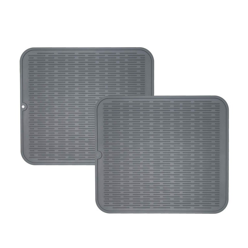 ZLR Silicone Dish Drying Mat for Kitchen Counter EcoFriendly Quick Dry Dish Mat Easy Clean Multi Usage Drying Matt Heat Resistant Trivet 16 x 18 XL Dark Gray