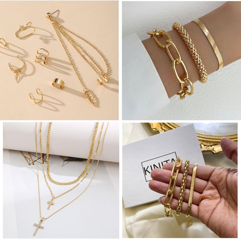 CONGYING 65 Pcs Gold Jewelry Set with Layered Necklaces, Anklets, Earrings, and Rings for Women and Girls - Image 5