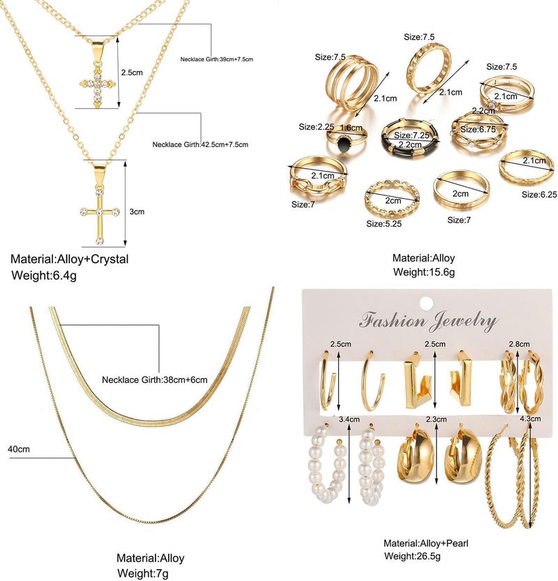 CONGYING 65 Pcs Gold Jewelry Set with Layered Necklaces, Anklets, Earrings, and Rings for Women and Girls - Image 2