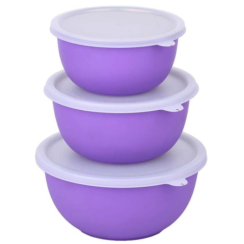 Zaib Stainless Steel Micrwoave Safe Containers with Lid for Kitchen Food Stroage | Euro Mixing Bowls (WL Purple) - Image 1