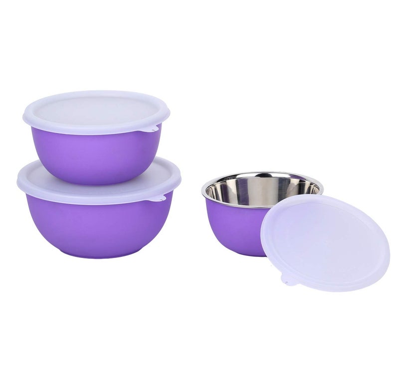 Zaib Stainless Steel Micrwoave Safe Containers with Lid for Kitchen Food Stroage | Euro Mixing Bowls (WL Purple) - Image 3
