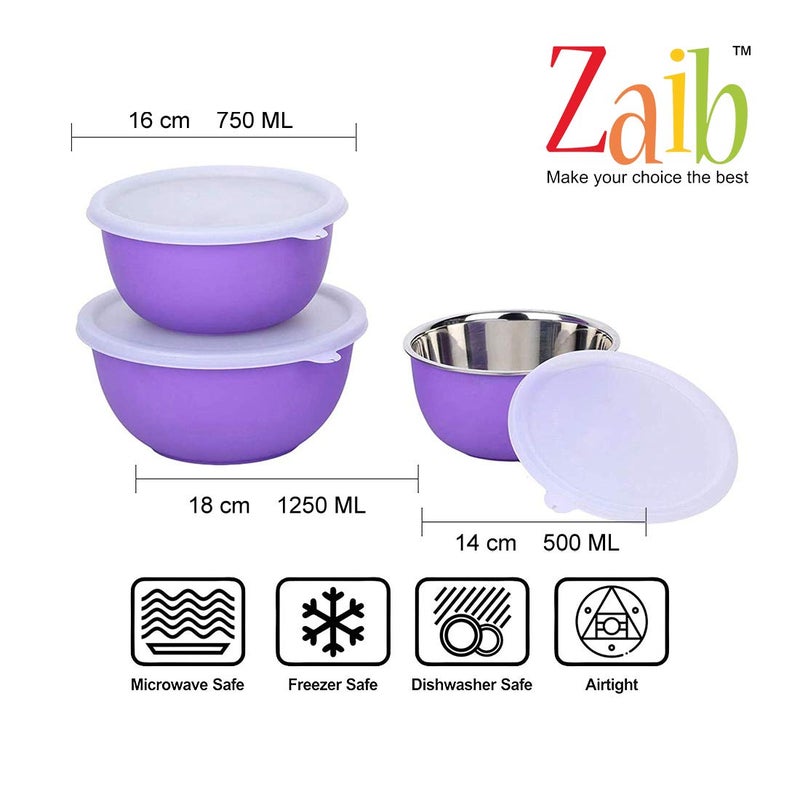 Zaib Stainless Steel Micrwoave Safe Containers with Lid for Kitchen Food Stroage | Euro Mixing Bowls (WL Purple) - Image 2