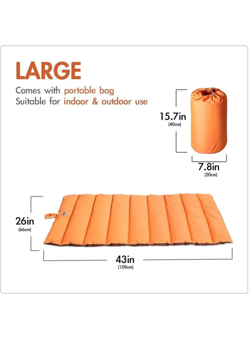 SOLARAE Outdoor Dog Bed, 105 * 70CM Camping Pet Bed with Storage Carry Bag, Washable Portable Travel Pet Mat with Handle, Waterproof Dog Bed for Medium Dogs and Small Dogs, Black Orange