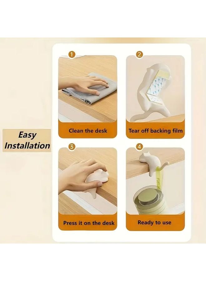 White Cat Shaped Adhesive Hooks No Drilling Strong Adhesion Multifunctional Wall Mount - Image 5