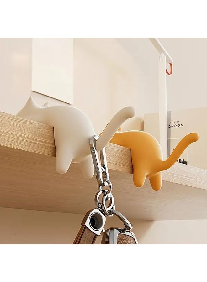 White Cat Shaped Adhesive Hooks No Drilling Strong Adhesion Multifunctional Wall Mount - Image 2