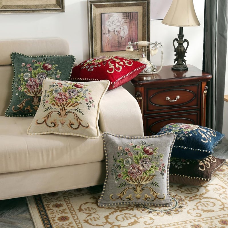 Qupace Set of 2 Red Vintage Embroidered Throw Pillows Covers 18x18in Sofa Couch,Red Floral Embroidered Cushion Cover for Sofa Bed Chairs Car - Image 3