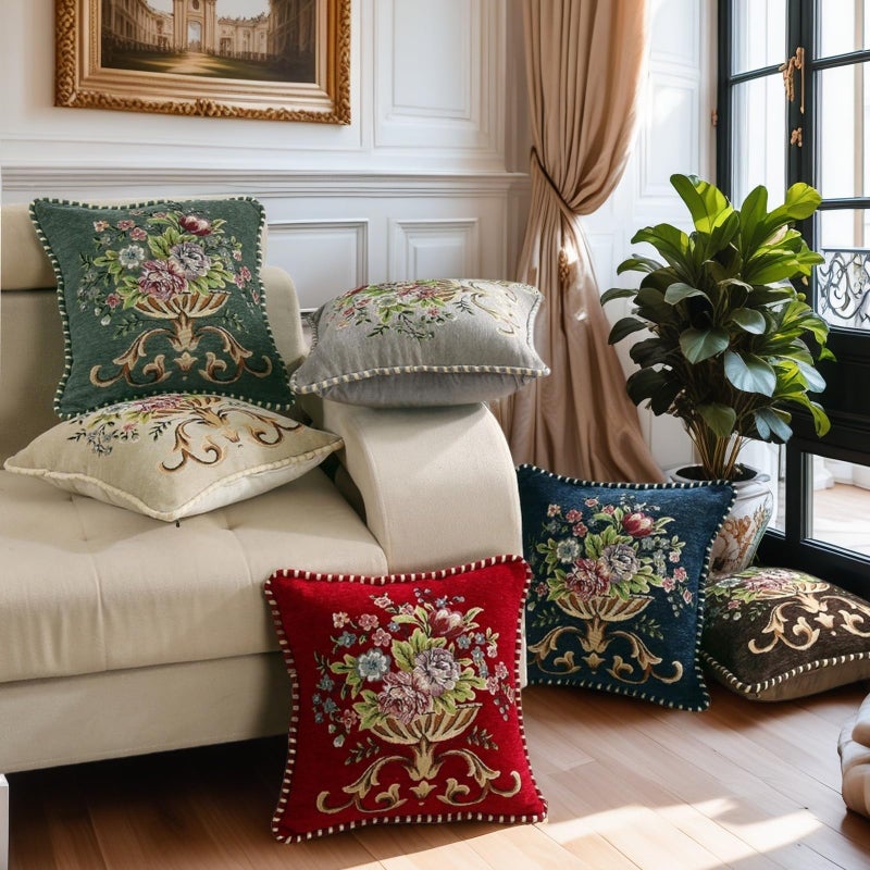 Qupace Set of 2 Red Vintage Embroidered Throw Pillows Covers 18x18in Sofa Couch,Red Floral Embroidered Cushion Cover for Sofa Bed Chairs Car - Image 2