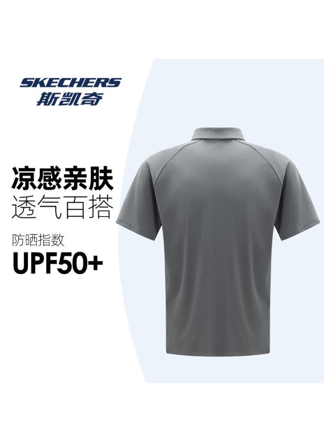 Skechers Men's Polo Shirt,  Spring Quick-dry Casual Sun Protection T-shirt, Outdoor Sports Fitness Cool-feeling Thin Short Sleeve