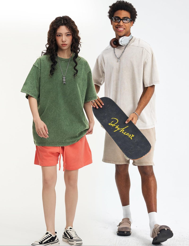 Arssm 4 Pack Oversized Tshirts for Men Acid Wash Loose Fit Vintage Cotton Heavyweight T Shirts Baggy Tees(BlackArmyKhakiBeige-L) - Image 5