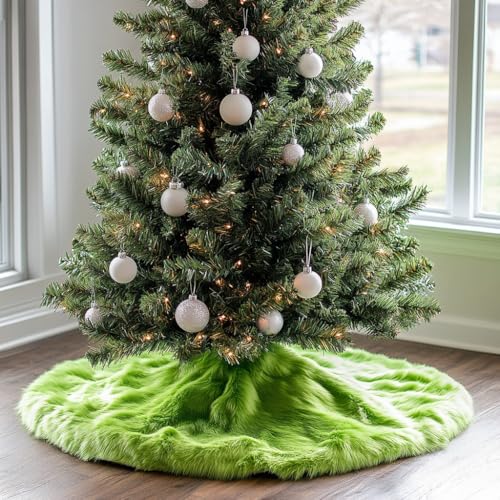 AISENO 48 Inch Green Christmas Tree Skirt Plush Decoration for Merry Christmas Party Faux Fur Christmas Tree Skirt Decorations - Image 3