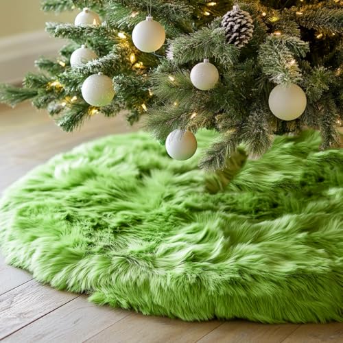 AISENO 48 Inch Green Christmas Tree Skirt Plush Decoration for Merry Christmas Party Faux Fur Christmas Tree Skirt Decorations - Image 1