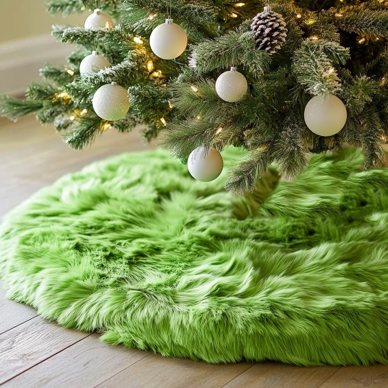 AISENO 48 Inch Green Christmas Tree Skirt Plush Decoration for Merry Christmas Party Faux Fur Christmas Tree Skirt Decorations - Image 2