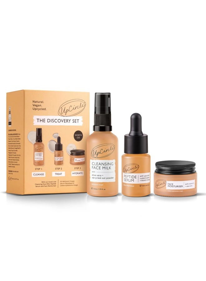 UpCircle Discovery Kit - Cleansing Milk, Face Moisturising and Peptide Serum Trio - Vitamin E, Niacinamide + Aloe Vera - Promotes Collagen, Moisturises + Soothes - Vegan + Cruelty Free - Image 1