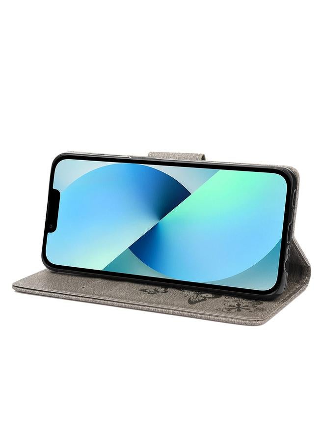 اس-توب جراب هاتف iPhone 14 Plus من الجلد المنقوش بشكل فراشة مع قلاب أفقي - Image 5