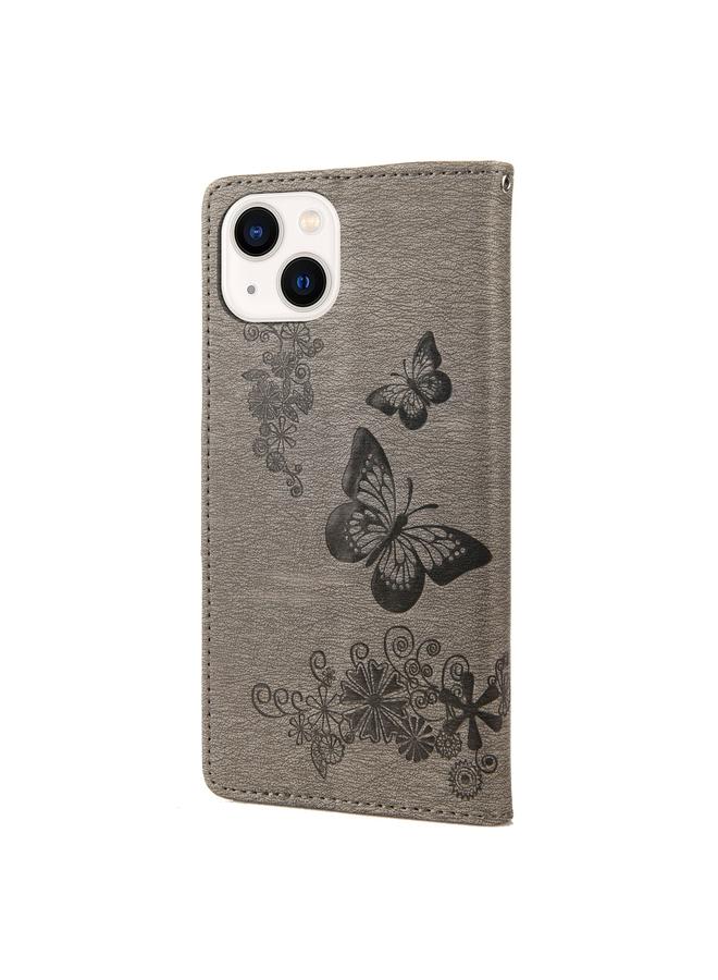 اس-توب جراب هاتف iPhone 14 Plus من الجلد المنقوش بشكل فراشة مع قلاب أفقي - Image 3