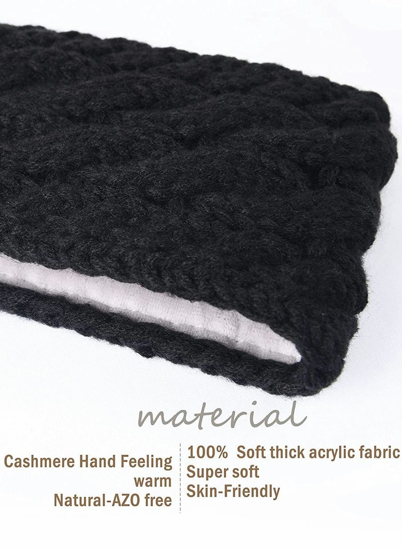 KASTWAVE Womens Ear Warmers Headbands Winter Warm Fuzzy Cable Knit Head Wrap One Size (Black-Beige) - Image 2