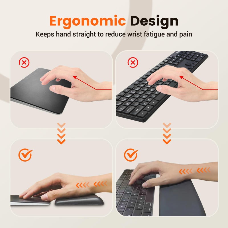 HONKID Low Profile Wrist Rest (H 0.2-0.58in) for Slim Keyboards and Mouse, Made of Cool Gel and Non-Slip Rubber Base, Easy Typing and Relieve Wrist Pain, Black - Image 2