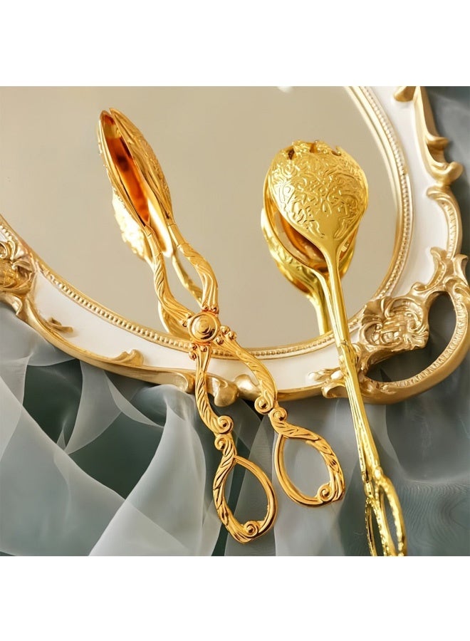 طقم ملقط سلطة من الفولاذ المقاوم للصدأ، قطعتان، بطول 20 سم، بتصميم مقصي، مثالي لتقديم الطعام في حفلات البوفيه، والشواء، والمطبخ، وتقديم السلطات، والكيك، والخبز. - Image 4