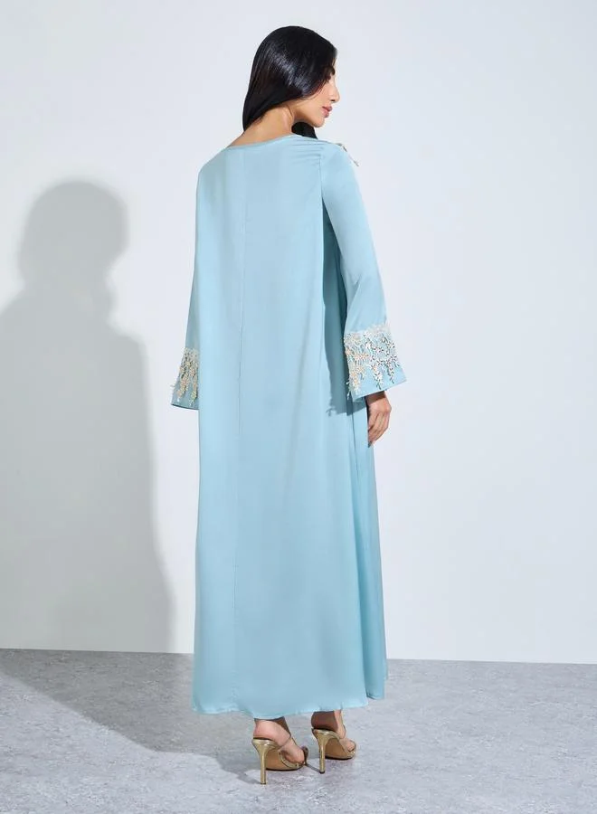 Styli Blue Blue Lace Patchwork A-Line Jalabiya for Women | Best Price UAE