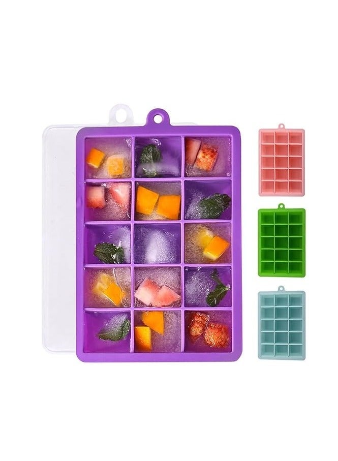 Ice Tray, Silicone Ice Cube Tray with Lid Square Ice Cubes Baking Mold BPA free Easy to Release for Juice Baby Food Chocolate 24 Holes Multicolor - Image 3