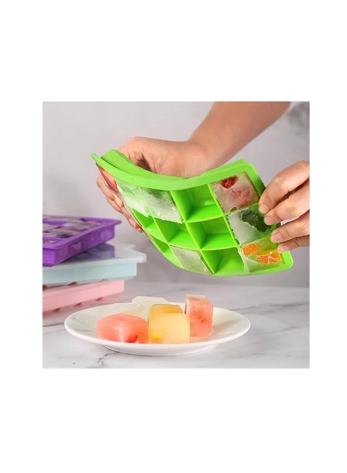 Ice Tray, Silicone Ice Cube Tray with Lid Square Ice Cubes Baking Mold BPA free Easy to Release for Juice Baby Food Chocolate 24 Holes Multicolor - Image 4
