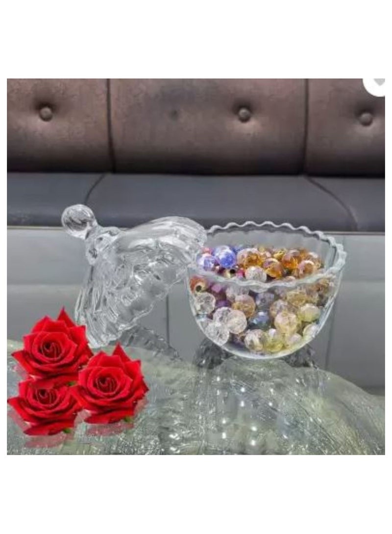 Crystal Candy Dish with Lid, Glass Candy Jar Used for Candies/Cookies/Sweets Food Storage and Organization  - Image 2