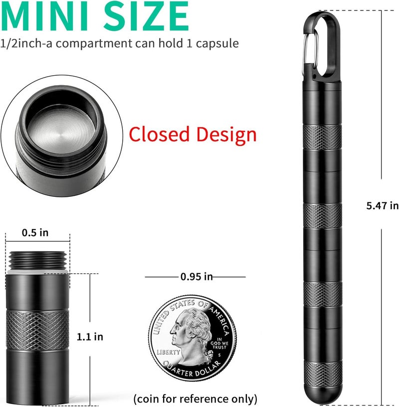 TISUR Large Weekly Pill Organizer, Titanium Keychain Pill Holder Travel Box Case Multitool EDC Every Day Carry for Men (Black-3.26inch) - Image 2