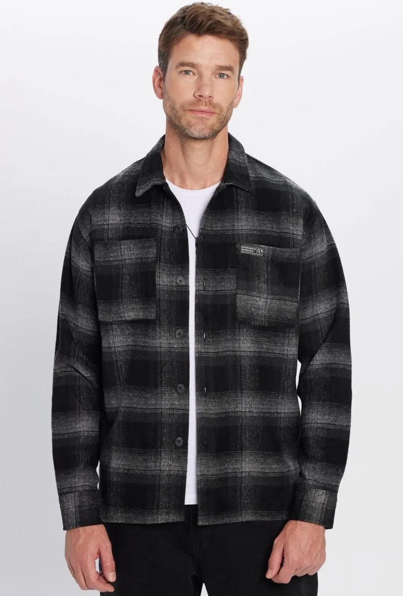تودورس Men's Relax Fit Casual Cut Lumberjack Double Pocket Checkered Slit Winter Shirt